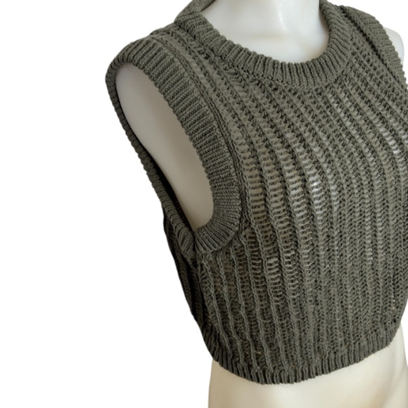 Olive Green Crochet Sweater Knit Top - Picture 6 of 10